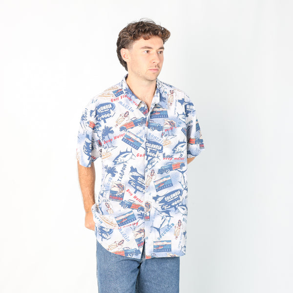 Blue 90s Columbia Short Sleeve Shirt (XL)